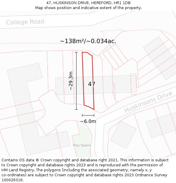 47, HUSKINSON DRIVE, HEREFORD, HR1 1DB: Plot and title map