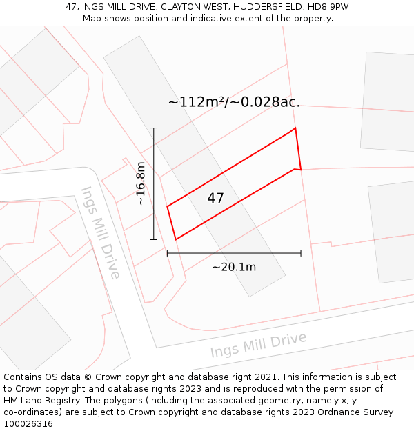 47, INGS MILL DRIVE, CLAYTON WEST, HUDDERSFIELD, HD8 9PW: Plot and title map