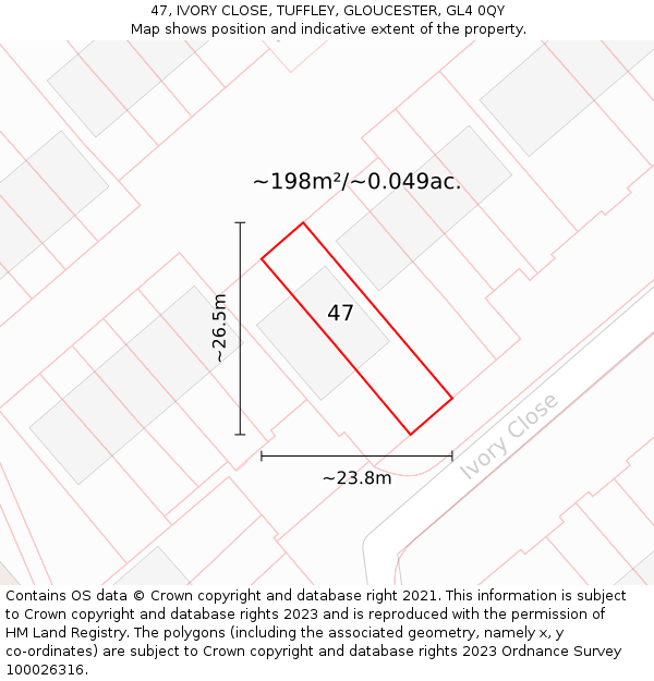 47, IVORY CLOSE, TUFFLEY, GLOUCESTER, GL4 0QY: Plot and title map