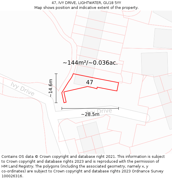 47, IVY DRIVE, LIGHTWATER, GU18 5YY: Plot and title map