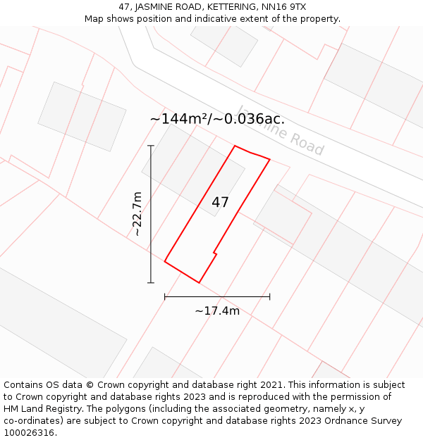 47, JASMINE ROAD, KETTERING, NN16 9TX: Plot and title map