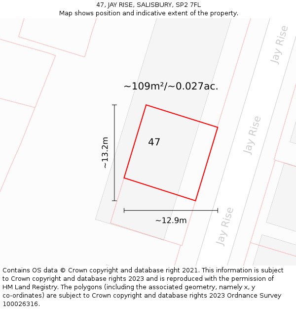47, JAY RISE, SALISBURY, SP2 7FL: Plot and title map