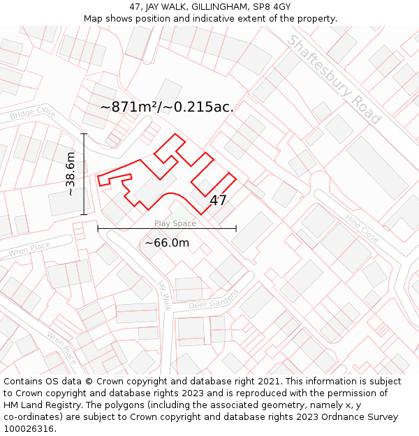 47, JAY WALK, GILLINGHAM, SP8 4GY: Plot and title map