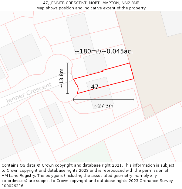 47, JENNER CRESCENT, NORTHAMPTON, NN2 8NB: Plot and title map