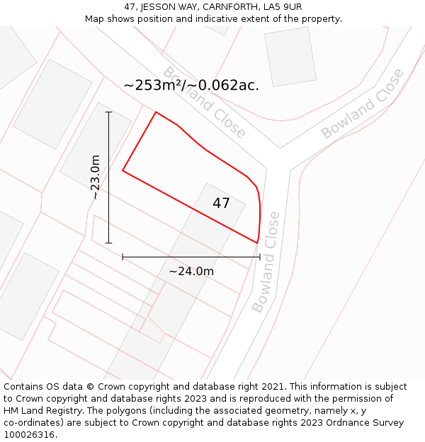 47, JESSON WAY, CARNFORTH, LA5 9UR: Plot and title map