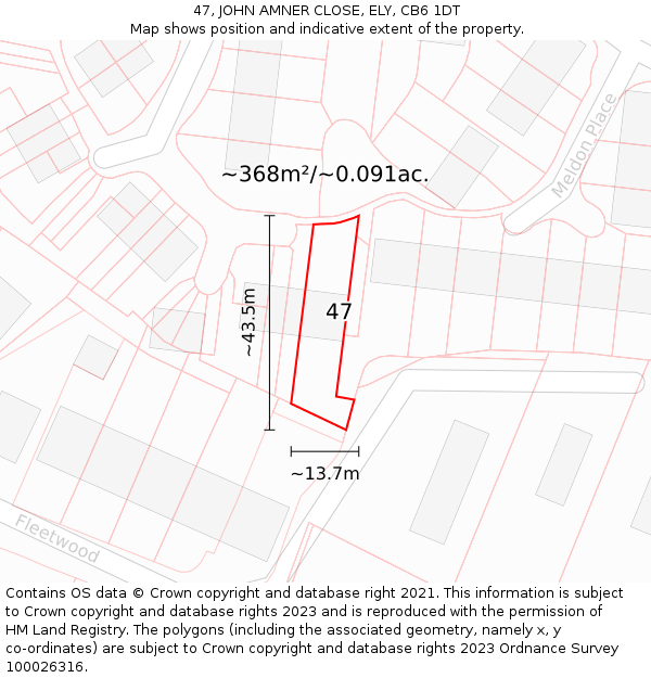47, JOHN AMNER CLOSE, ELY, CB6 1DT: Plot and title map