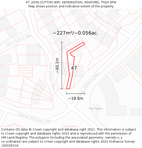 47, JOHN DUTTON WAY, KENNINGTON, ASHFORD, TN24 9PW: Plot and title map