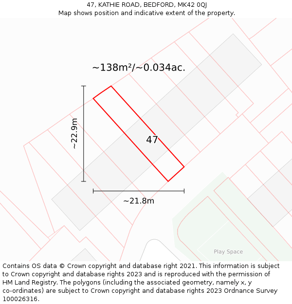47, KATHIE ROAD, BEDFORD, MK42 0QJ: Plot and title map
