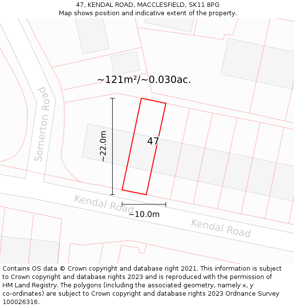 47, KENDAL ROAD, MACCLESFIELD, SK11 8PG: Plot and title map