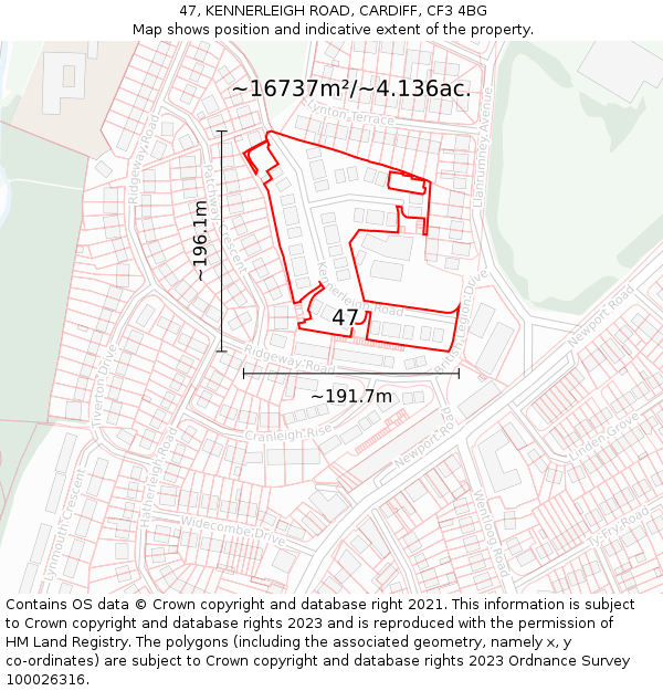 47, KENNERLEIGH ROAD, CARDIFF, CF3 4BG: Plot and title map