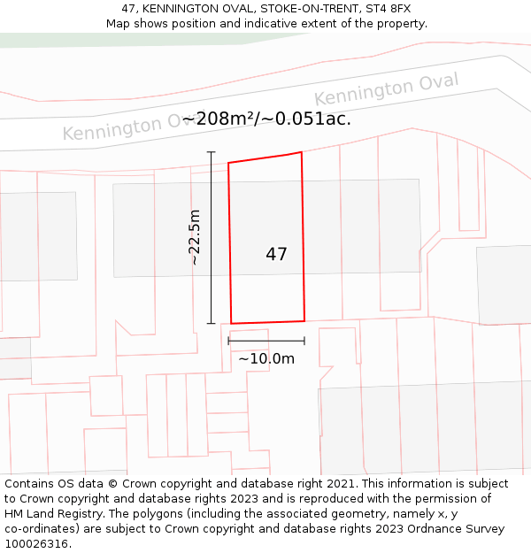 47, KENNINGTON OVAL, STOKE-ON-TRENT, ST4 8FX: Plot and title map