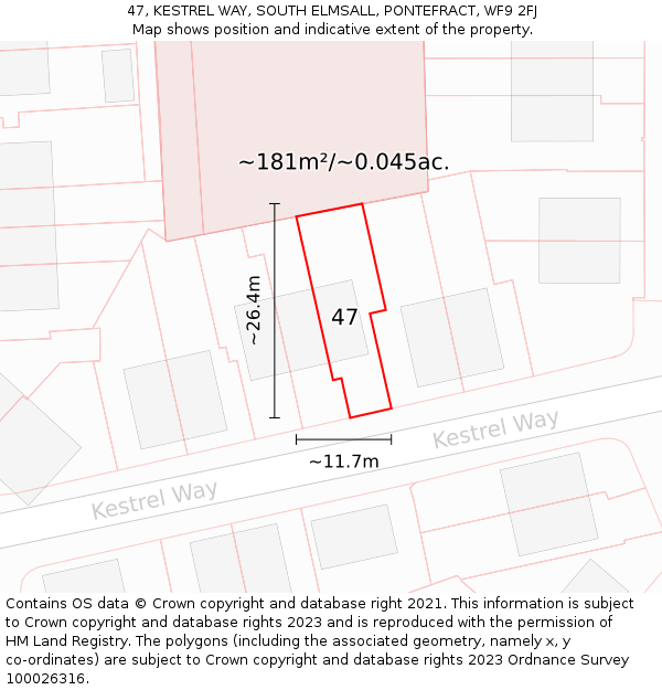47, KESTREL WAY, SOUTH ELMSALL, PONTEFRACT, WF9 2FJ: Plot and title map