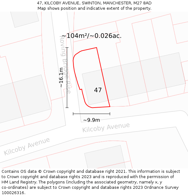 47, KILCOBY AVENUE, SWINTON, MANCHESTER, M27 8AD: Plot and title map