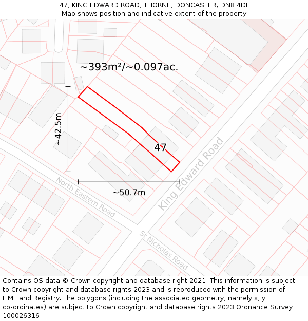 47, KING EDWARD ROAD, THORNE, DONCASTER, DN8 4DE: Plot and title map