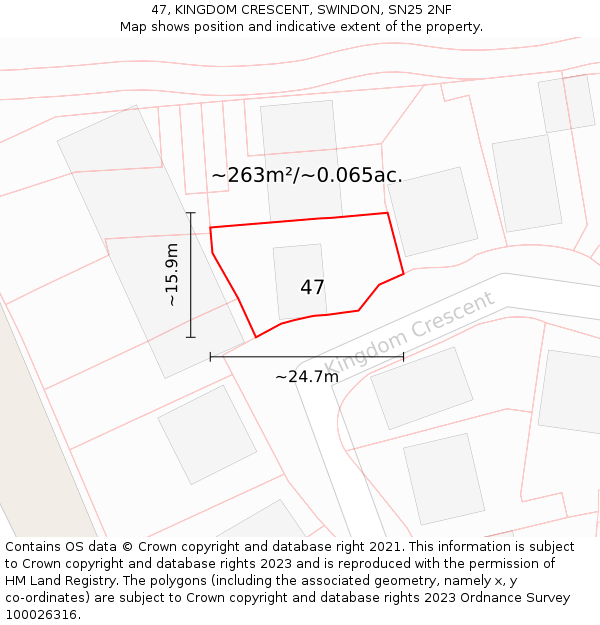 47, KINGDOM CRESCENT, SWINDON, SN25 2NF: Plot and title map