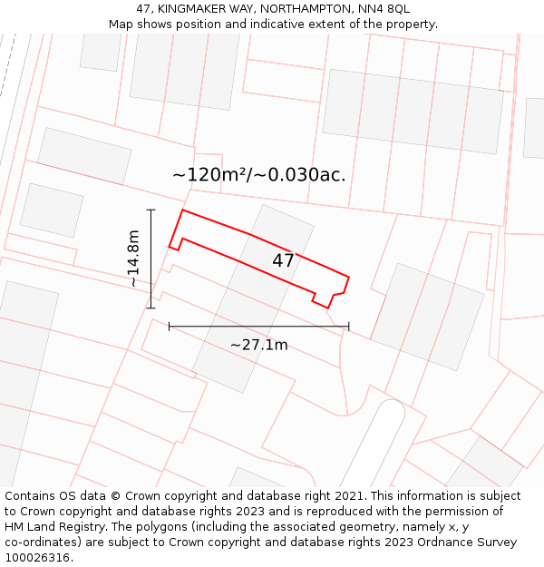 47, KINGMAKER WAY, NORTHAMPTON, NN4 8QL: Plot and title map