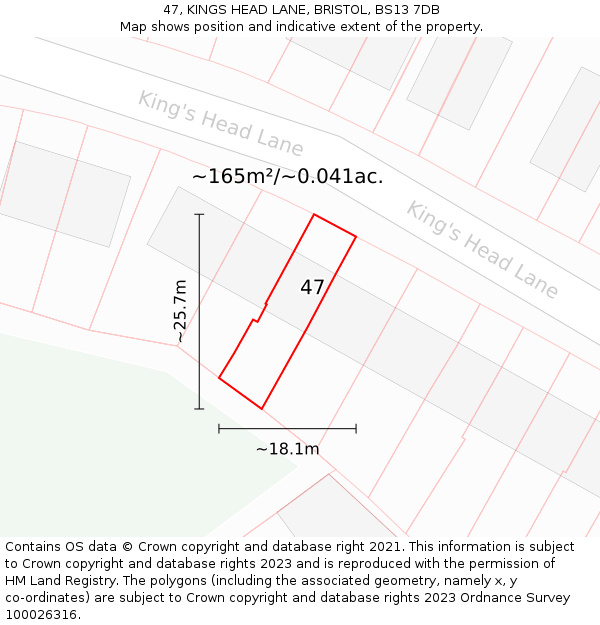 47, KINGS HEAD LANE, BRISTOL, BS13 7DB: Plot and title map