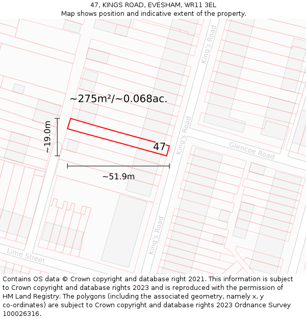 47, KINGS ROAD, EVESHAM, WR11 3EL: Plot and title map