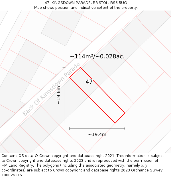 47, KINGSDOWN PARADE, BRISTOL, BS6 5UG: Plot and title map