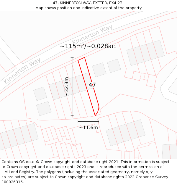 47, KINNERTON WAY, EXETER, EX4 2BL: Plot and title map
