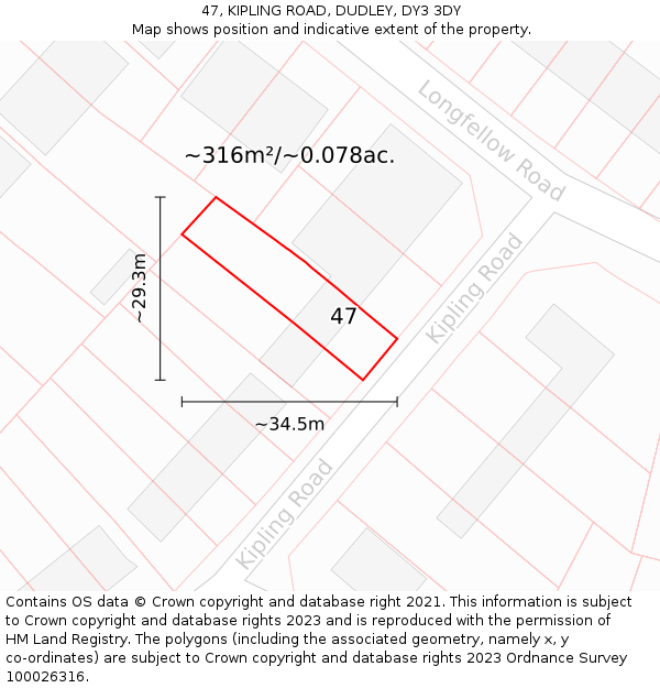 47, KIPLING ROAD, DUDLEY, DY3 3DY: Plot and title map