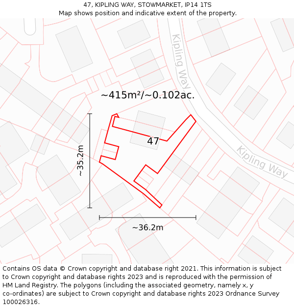 47, KIPLING WAY, STOWMARKET, IP14 1TS: Plot and title map