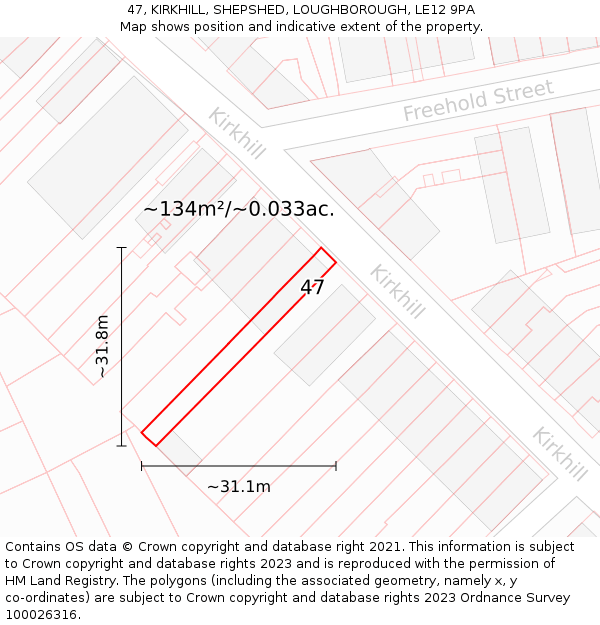 47, KIRKHILL, SHEPSHED, LOUGHBOROUGH, LE12 9PA: Plot and title map