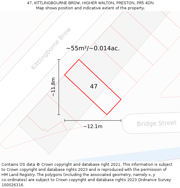 47, KITTLINGBOURNE BROW, HIGHER WALTON, PRESTON, PR5 4DN: Plot and title map