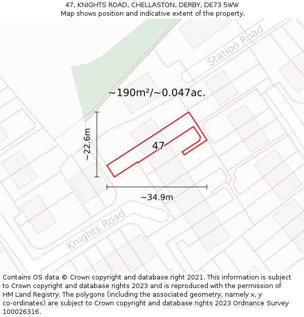 47, KNIGHTS ROAD, CHELLASTON, DERBY, DE73 5WW: Plot and title map