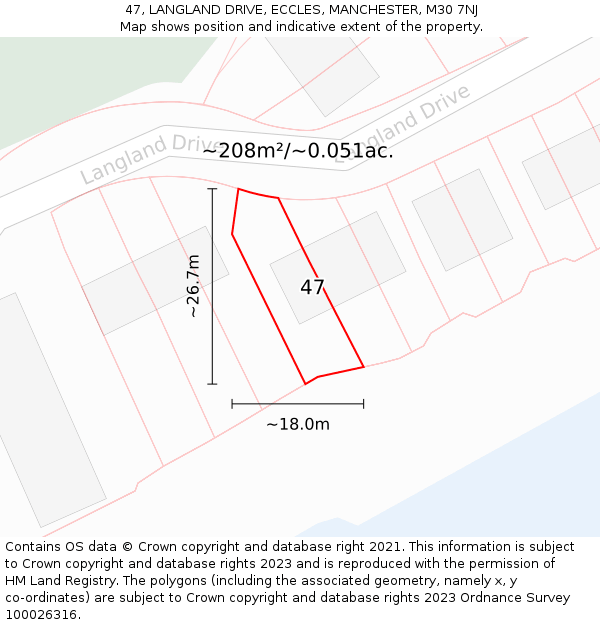 47, LANGLAND DRIVE, ECCLES, MANCHESTER, M30 7NJ: Plot and title map