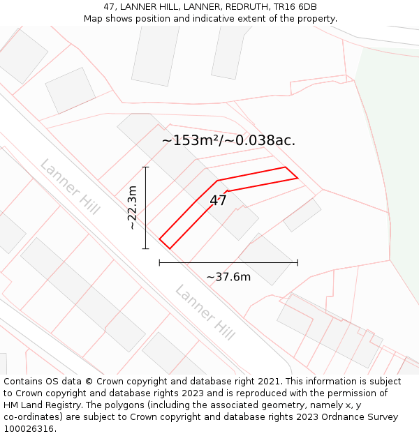 47, LANNER HILL, LANNER, REDRUTH, TR16 6DB: Plot and title map