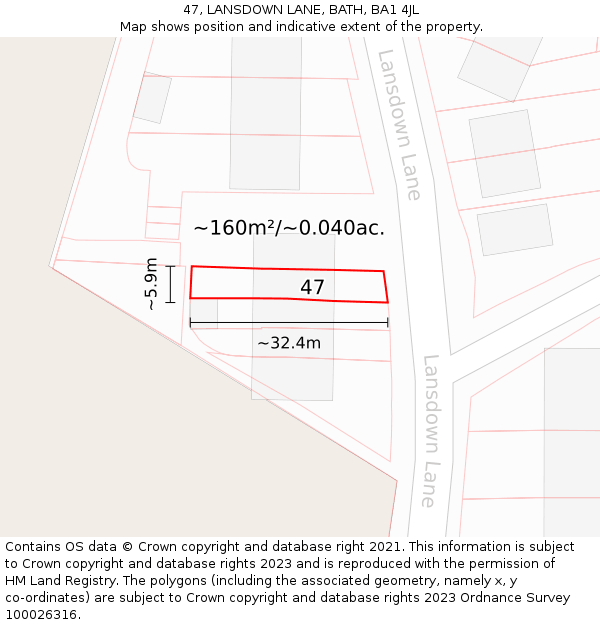 47, LANSDOWN LANE, BATH, BA1 4JL: Plot and title map