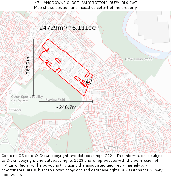 47, LANSDOWNE CLOSE, RAMSBOTTOM, BURY, BL0 9WE: Plot and title map