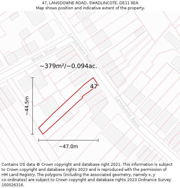 47, LANSDOWNE ROAD, SWADLINCOTE, DE11 9EA: Plot and title map