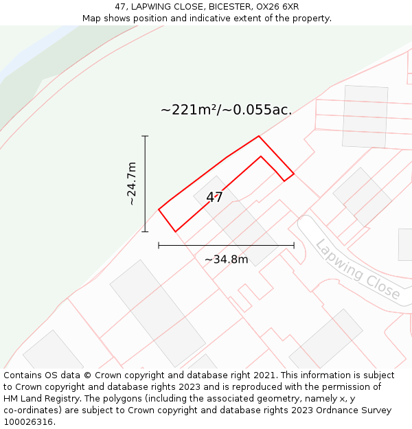 47, LAPWING CLOSE, BICESTER, OX26 6XR: Plot and title map