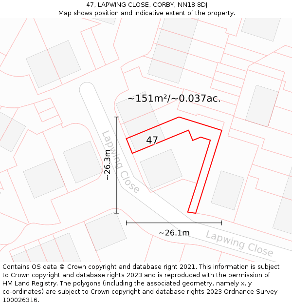 47, LAPWING CLOSE, CORBY, NN18 8DJ: Plot and title map
