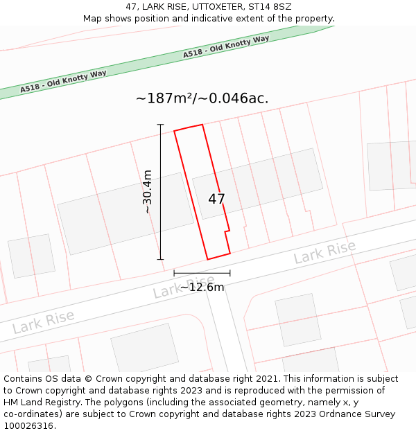 47, LARK RISE, UTTOXETER, ST14 8SZ: Plot and title map