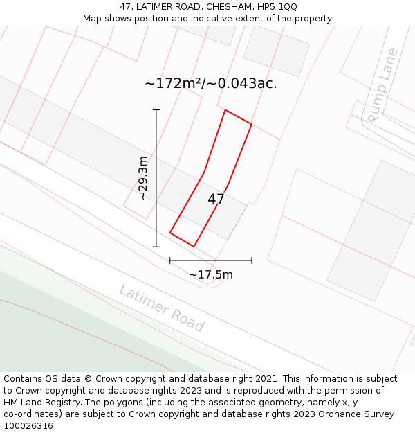 47, LATIMER ROAD, CHESHAM, HP5 1QQ: Plot and title map
