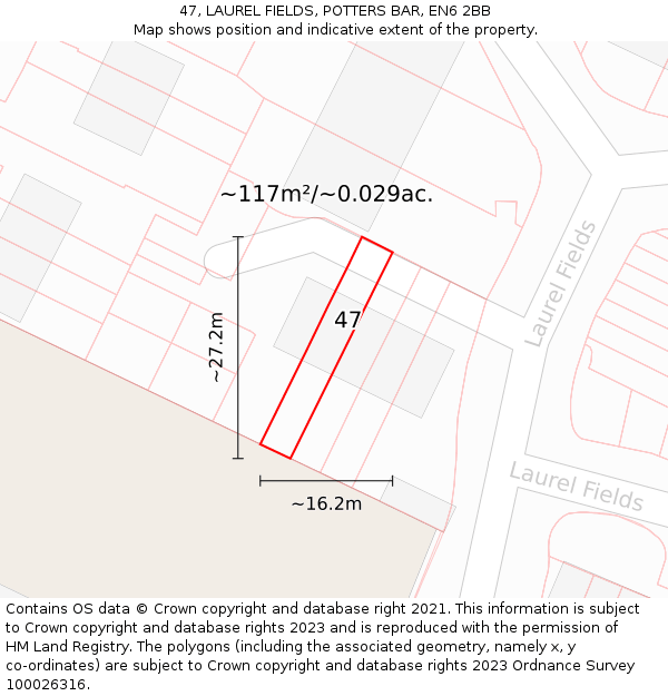 47, LAUREL FIELDS, POTTERS BAR, EN6 2BB: Plot and title map