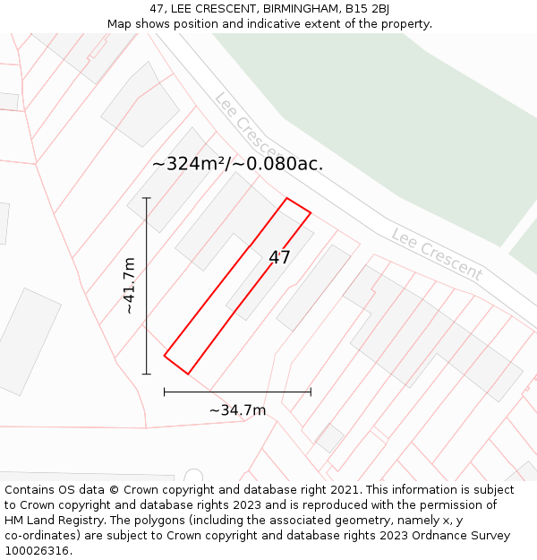 47, LEE CRESCENT, BIRMINGHAM, B15 2BJ: Plot and title map