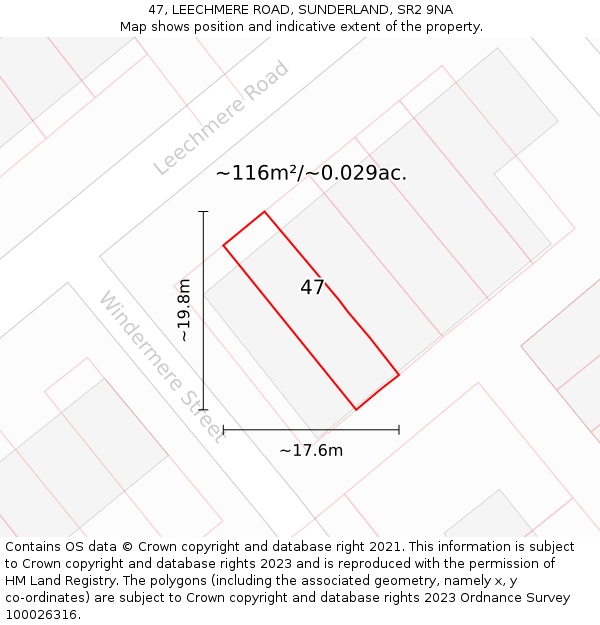 47, LEECHMERE ROAD, SUNDERLAND, SR2 9NA: Plot and title map