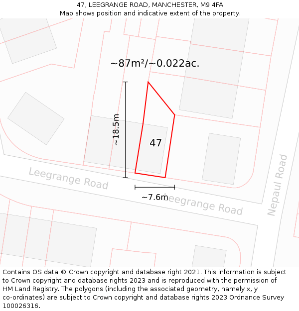 47, LEEGRANGE ROAD, MANCHESTER, M9 4FA: Plot and title map
