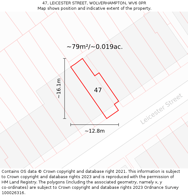 47, LEICESTER STREET, WOLVERHAMPTON, WV6 0PR: Plot and title map