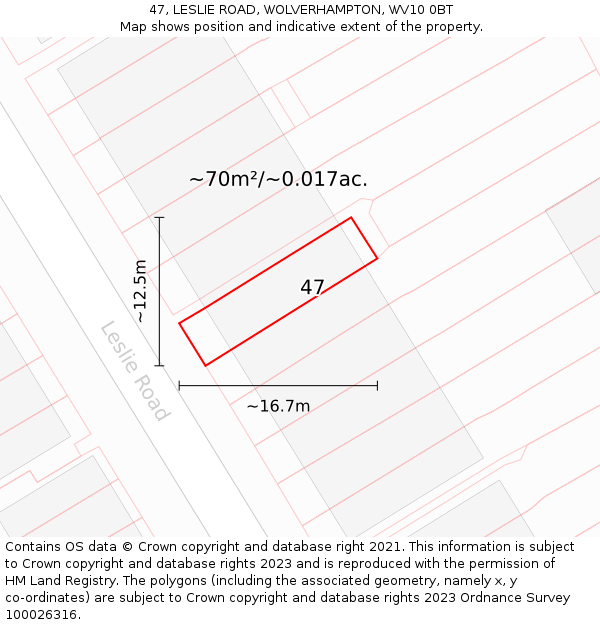 47, LESLIE ROAD, WOLVERHAMPTON, WV10 0BT: Plot and title map