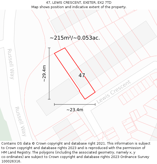 47, LEWIS CRESCENT, EXETER, EX2 7TD: Plot and title map