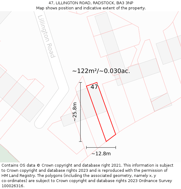 47, LILLINGTON ROAD, RADSTOCK, BA3 3NP: Plot and title map