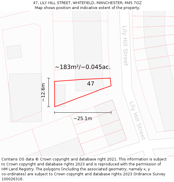 47, LILY HILL STREET, WHITEFIELD, MANCHESTER, M45 7GZ: Plot and title map