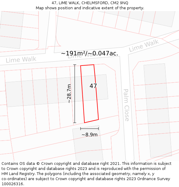 47, LIME WALK, CHELMSFORD, CM2 9NQ: Plot and title map
