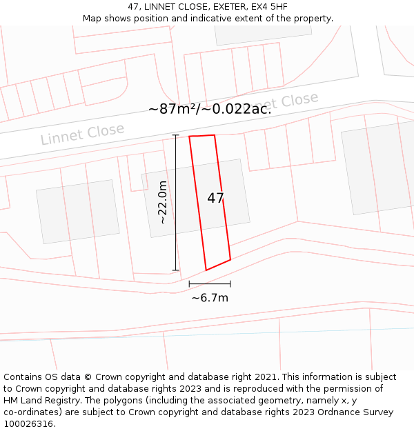47, LINNET CLOSE, EXETER, EX4 5HF: Plot and title map