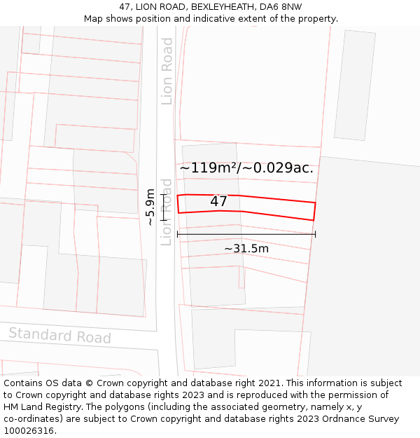 47, LION ROAD, BEXLEYHEATH, DA6 8NW: Plot and title map